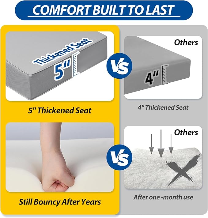 AAAAAcessories Outdoor Deep Seat Cushions with Double Welted Pillow, Waterproof, Fade-Resistant Patio Furniture Replacement Cushions, 24" x 24" x 5" + 24" x 19", Gray