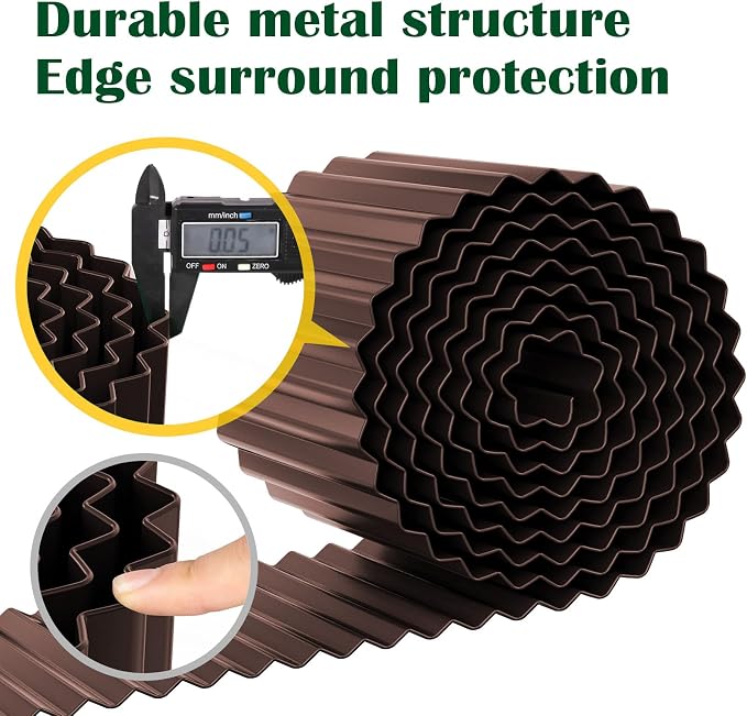 LAVEVE Corrugated Metal Garden Edging 8" x 20ft, Landscape Edging Border for Lawn, Flower Bed, Garden Fence, Paver Edging (Brown)