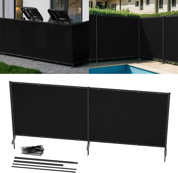 5' x 5' Black Outdoor Privacy Screen Freestanding 240 GSM Privacy Fence Panels for Outside, Pool Fences with Poles, Backyard Temporary Fencing, Privacy Wall Ground Pole Fence