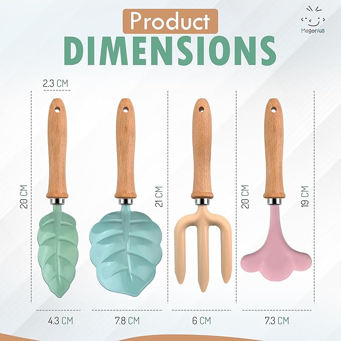 Kids Gardening Tools Set - 9 Piece Real Metal Tools with Sturdy Wood Handles, Includes Washable Apron, Hat, Tote Bag and Watering Can - STEM Outdoor Learning Gift for Boys and Girls.