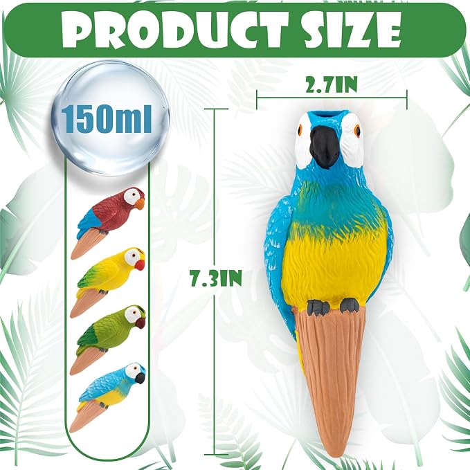 4 Pack Terracotta Watering Spikes, Self Watering Globes, Handmade Parrot Plant Watering Bulbs, Automatic Watering Devices for Indoor Outdoor Garden Vacation