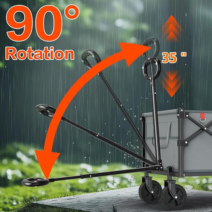 Yozoia 360LBS Heavy-Duty Foldable Wagon Cart with Wheels and Tailgate, 120L Collapsible Utility Wagon for Groceries, Outdoor Camping, Shopping, Beach, Garden