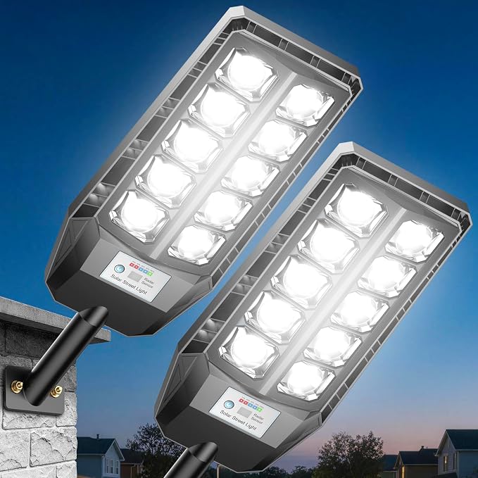 CEDIO 6000W Solar Lights Outdoor,IP67 Waterproof Solar Street Lights,Dusk to Dawn Outdoor Solar Lights with Remote for Backyard,Garage and Parking Lot （2 Pack）