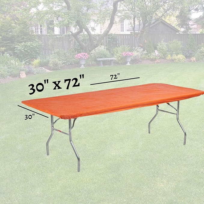 Kwik-Covers 6' Rectangle Plastic Table Covers 30" x 72", Bundle of 5 (Orange)
