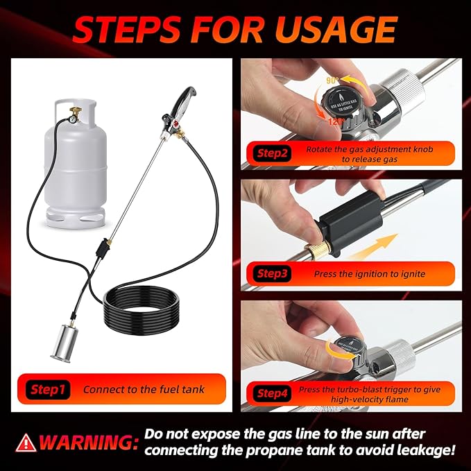 Propane Torch Weed Burner with 10FT Hose Extended Blow Torch Heavy Duty Weed Torches for Outside Flame Control for Garden Stumps Wood Ice Snow Melting Roofing (Propane Tank Not Included)