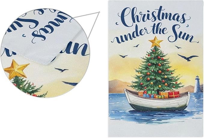 Christmas Beach Time House Flag 28x40 Inch Double Sided Outside Winter Tree Xmas Seasonal Yard Outdoor Flag Banner for Garden Lawn Patio Holiday Decorations