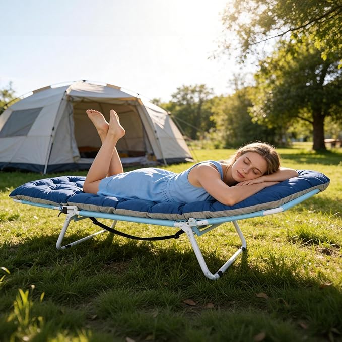 ABORON 2-in-1 Tanning Chair with Face Hole, Folding Camping Cot for Adults, 5-Position Adjustable Lounge Chair with Pillow, Heavy Duty 600D Oxford Portable Cot for Beach, Patio, Poolside