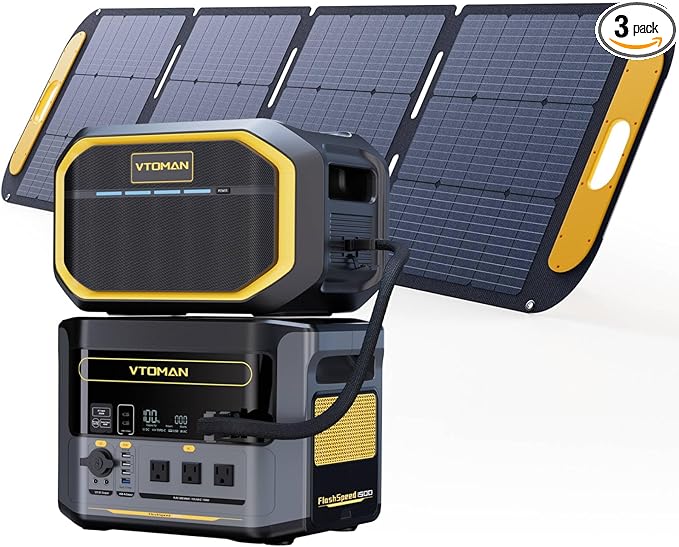 VTOMAN 3096Wh Portable Power Station Bundle with Extra Battery & 200W Pro Solar Panel Included - Up to 3000W Solar Power Generator for Home Backup, Off-grid, Road Trip, RV, Camping, Emergencies