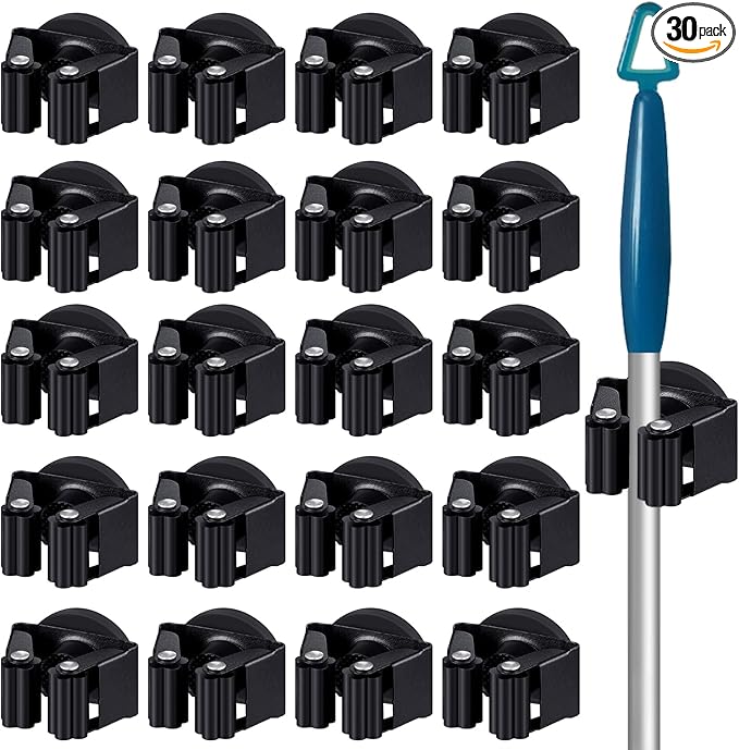 Vercraft 30 Pcs Magnetic Mop Broom Holder Movable Magnetic Broom Holder Rack, Anti Slip Wall Mounted Utility for Cleaning Tools, Garage, Kitchen, Laundry, Garden (Black)