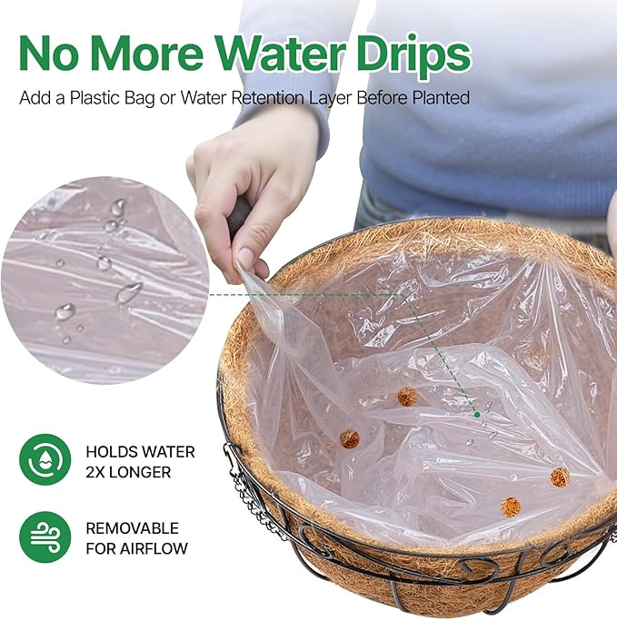 AMAGABELI GARDEN & HOME 4 Pack 12 Inch Metal Plant Hanging Baskets Planter Flower Pots Outdoor Indoor Wire Hanging Basket for Vegetable with Coco Fiber Liners for Garden Home Porch Decor