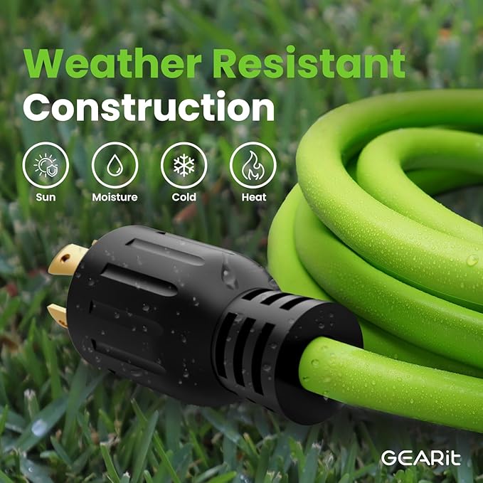 GEARit 30-Amp Generator Extension Cord (25 Feet) 4-Prong 120/250-Volt 7500W, NEMA L14-30P/L L14-30R, 10 Gauge SJTW Locking Power Cord for Manual Transfer Switch, Portable Generators, Power Outage 25ft