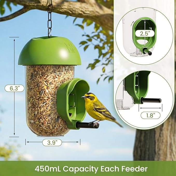 LONA Bird Feeders for Outdoors, Tube Feeder Weatherproof with Multiple Hanging Methods, Wild Bird Feeding Silo for Outside, 1 Port