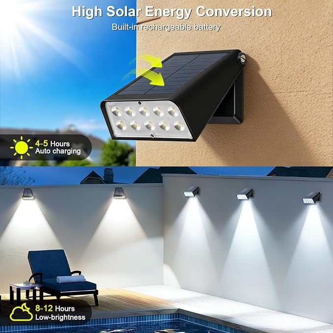 EMANER Solar Deck Lights Outdoor - (8Pack) RGBW Solar Fence Lights IP65 Waterproof, 3000mAh 20+hrs Dusk to Dawn Stay On Solar Powered Wall Lights for Garden, Yard, Driveway, Patio