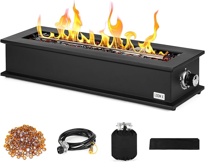 28" Propane Gas Fire Pit with 10FT Hose, Covers & Glass Beads, Portable Smokeless Tabletop Fireplace for Patio Backyard Camping RV Tailgating, Gift Choice, 40000BTU, FP063