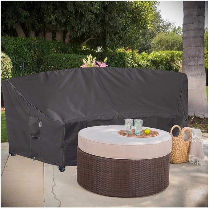 Curved Patio Furniture Cover for Outdoor Sectional Sofa, 96"(65") Reinforced Waterproof 600D Patio Couch Covers, Half Moon Lawn Outside Garden Furniture Winter Protective Cover