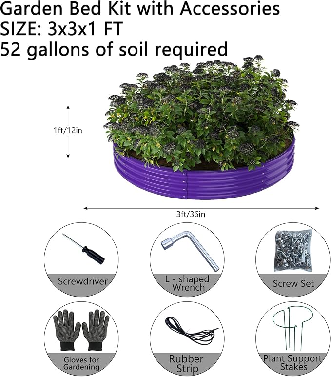 ZFHgarden Galvanized Metal Planter Raised Garden Bed Kit for Gardening Outdoor Garden Box Raised Flower Bed 2PC Purple 3X3X1FT