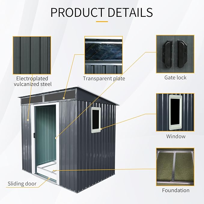 KEIKI 6x5 FT Outdoor Metal Storage Shed with Sloped Roof,Window,Transparent Plate and Lockable Door for Garden Yard Lawn