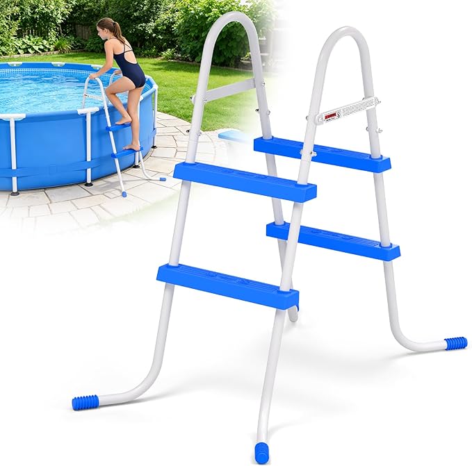 Heavy Duty Steel Frame Swimming Pool Ladder for Above Ground Pools, 2-Step Double-Sided Pool Stairs for 33.5" Height Pools, 450lbs Capacity with Anti-Slip Rubber Feet & Wide Steps