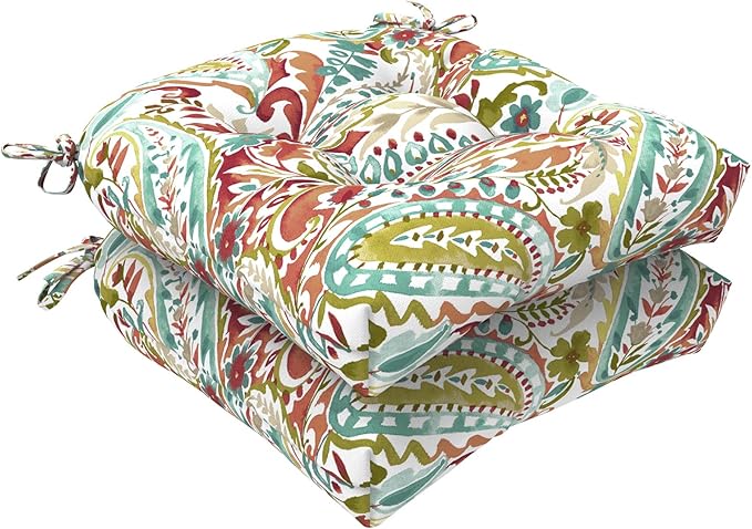 LVTXIII Outdoor U-Shaped Wicker Seat Cushion, Decorative Tufted Chair Pads Round Back Seat Cushion Set for Patio Garden Home Office Furniture, 19”x19”x4”, 2 Pack, Pretty Paisley