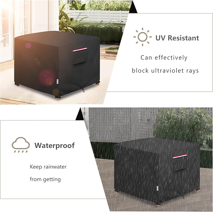 Patio Ottoman Cover Waterproof Heavy Duty Square Outdoor Ottoman Covers, 32W x 32D x 18H Inches Patio Furniture Covering Protector Outdoor Side Table Cover (Black)