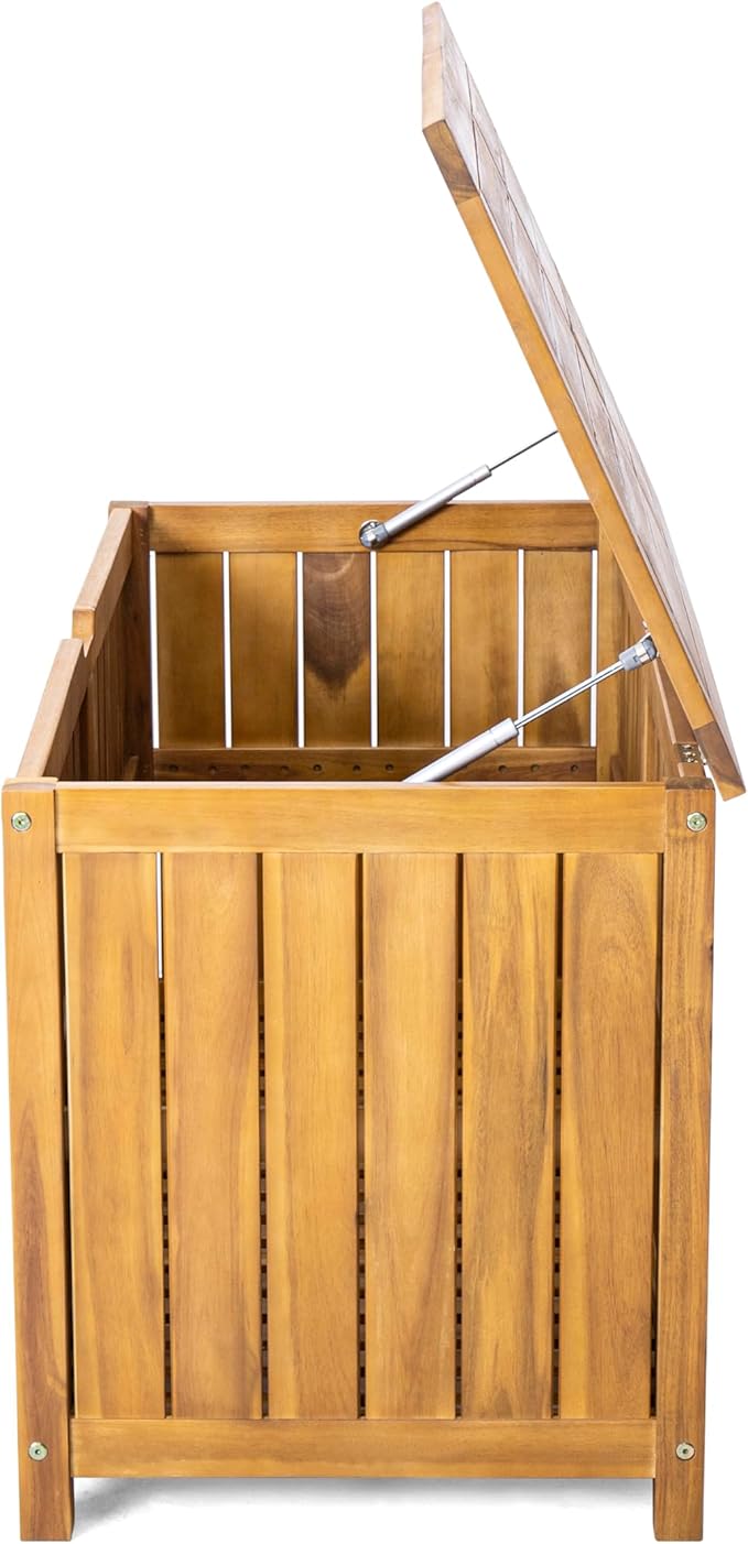 Christopher Knight Home Wood Cabinet Box, Slat Panel Storage Cabinet, Storage Organzier with Easy Open Lid Hinges, Easy Assembly, Outdoor Patio 100 Gallon Acacia Wood Deck Storage Box, Teak