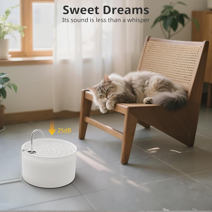 Ceramic Cat Water Fountain, 2.2L/74oz Cupcake Pet Water Fountain for Cats and Dogs, Automatic Pet Drinking Fountain,Double Filtration System, Easy to Clean (White)