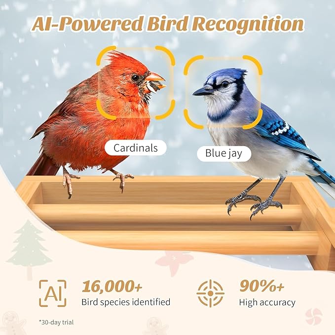 Smart Bird Feeder with Camera Solar Powered, Upgraded 2.7L Smart Camera Bird Feeder Al Identify for 16000 Plus Species,Auto Capture & Real-time Notifications,Ideal Gift for BirdLovers (Round Roof)