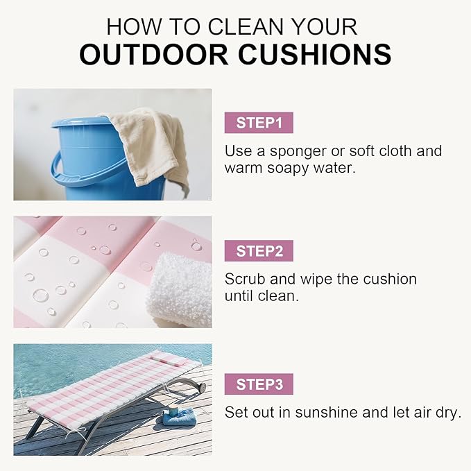 Crestlive Products Chaise Lounge Cushion Outdoor Set of 2, Waterproof Foldable Pool Lounge Chair Cushions with Straps 80''Lx26''W, Lounger Cushions for Outdoor Furniture, Patio, Pink Stripe