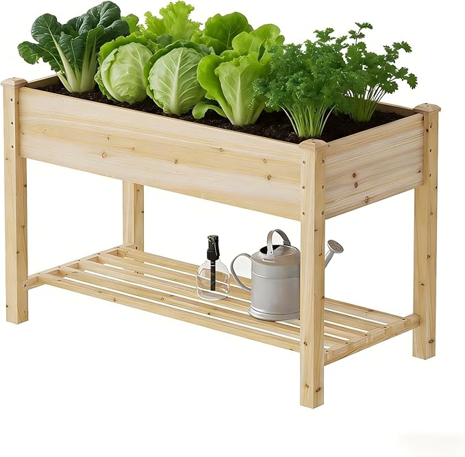 Wooden Raised Garden Bed, Planter Box with Legs, Raised Planter -Grow Herbs and Vegetables Outdoors – Naturally Rot-Resistant - Unmatched Strength Lasts Years (Natural-M)