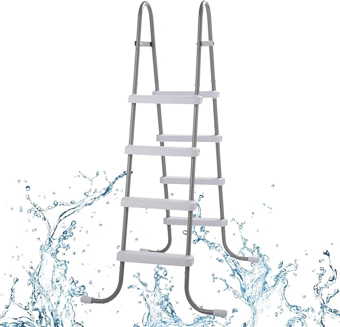 Outvita Metal Frame Above Ground Swimming Pool Entry, 4 Step Exit Ladder for 52" High Wall Pools, 300 Pound Capacity