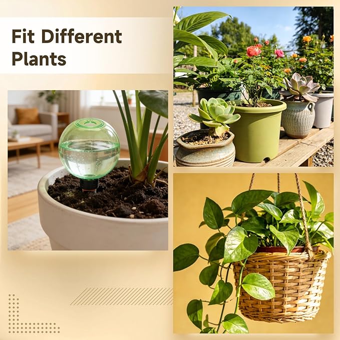 6 Pcs Self-Watering Globes, 17 oz Automatic Plant Watering Bulbs with Slow-Release Terracotta Spikes, Green Plastic Water Planters for Indoor and Outdoor