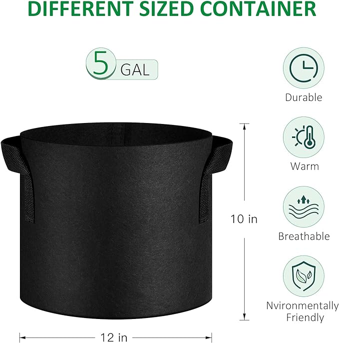 JNYONG 12-Pack 5 Gallon Thickened Non-Woven Grow Bags, Aeration Fabric Pots with Handles