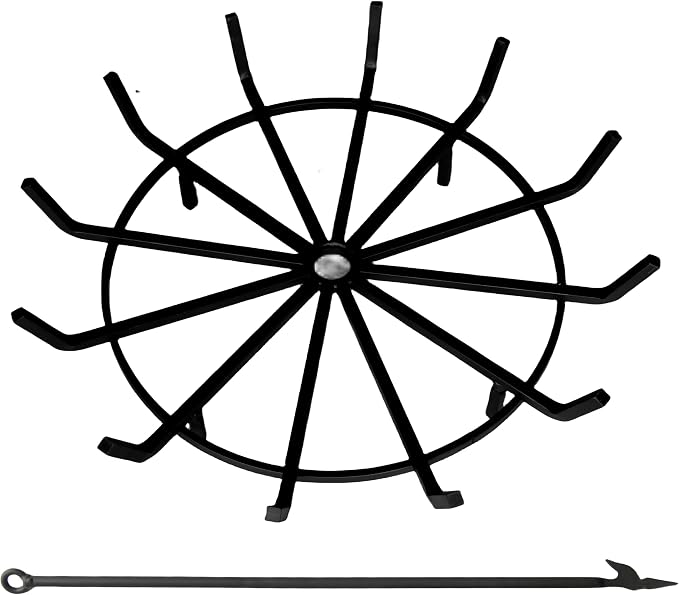 Fire Pit Grate with Poke Wrought Iron Fire Pit Round Spider Wagon Wheel Firewood Heavy Duty 0.9in Bar Fireplace Stove Burning Rack Holder 4Legs r (27 Inch)