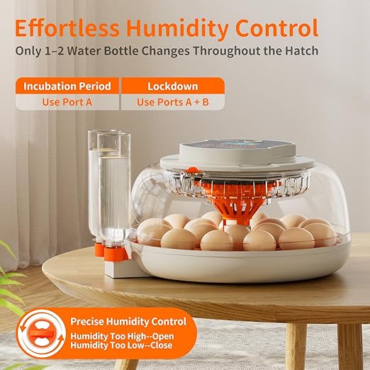 APDOE Egg Incubators for Hatching Eggs, Temperature and Humidity Control, Automatic Egg Turning, Egg Candler, External Water Bottle, Air Vent, for Chicken, Duck & Quail Eggs, 18 Eggs
