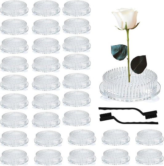 PEDOBALI 32 Pcs Plastic Flower Frog Pin Holder with Sucker Base 2.76" Japanese Round Floral Pin Kenzan Flower Arranger for Plant Arrangements Vase Home Party Wedding Decoration