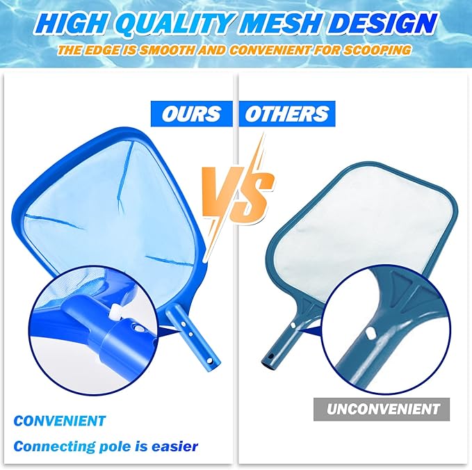 Pool Skimmer - Pool Net with 3 Section Pole, 48 inch Pool Skimmer Net with Pole Total Length, Pool Nets for Cleaning, Fine Mesh Net Pool Skimmer Net, Telescopic Aluminum Pole, Great Pool Accessories