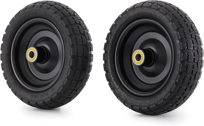 Gorilla Carts 2-Pack 10 Inch No-Flat Replacement Tires, 300 lb Capacity Each – Solid Polyurethane, 2.16” Hub, 5/8” Bore – Fits Lawn & Garden Utility Wagon, Hand Truck, Air Compressor, Pressure Washer