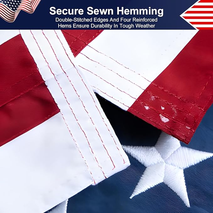 Premium 3x5 US Flag - 210D Polyester Material, Hand-Stitched Stripes, Embroidered Stars and Durable Brass Grommets for High Wind Outdoor Use