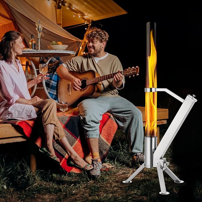 CHARMELEON Stainless Steel Pellet Stove&Wood Pellet Fire Pits for Outside – 51In Wood Pellet Heater–Outdoor Fire Pit for Backyard – Fireplace for Camping Patio Garden Picnic(Glass Tube-39.3In)
