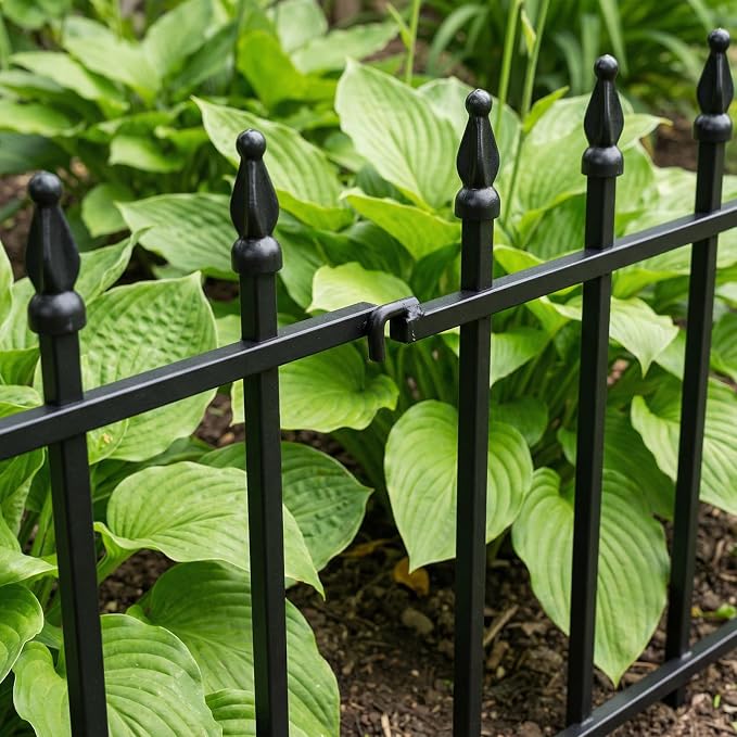 5-Pack Garden Border Fence, 23" W x 17" H Metal Landscape Edging (5 Panels,Total Length 9.5ft),Landscape Fencing,Metal Border Folding Fence for Flower Bed, Yard, Animal Barrier-Black