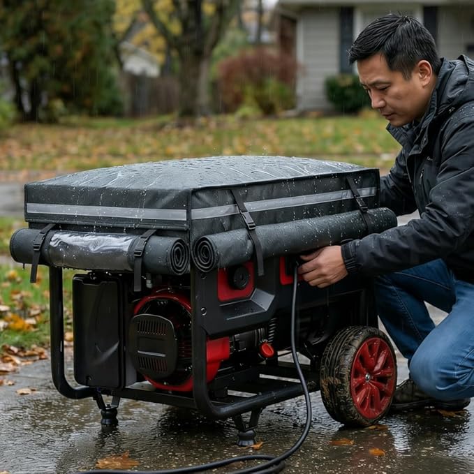 Generator Cover While Running, Portable Generator Cover for Outdoor Use, with Double Layer 900D Fabric, 30"L x 30"W x 26"H, Universal Fit for 6000W-11000W Frame Generators, Black