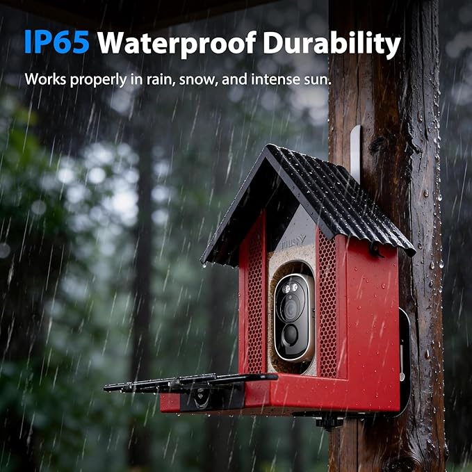Smart Bird Feeder with Camera 2.5K HD, BOLITE Bird House for Outdoors, AI Auto-Capture & Motion Detection, Weatherproof Camera, Solar Powered, Ideal Gift for Men Women Mom Dad & Bird Lovers, Red