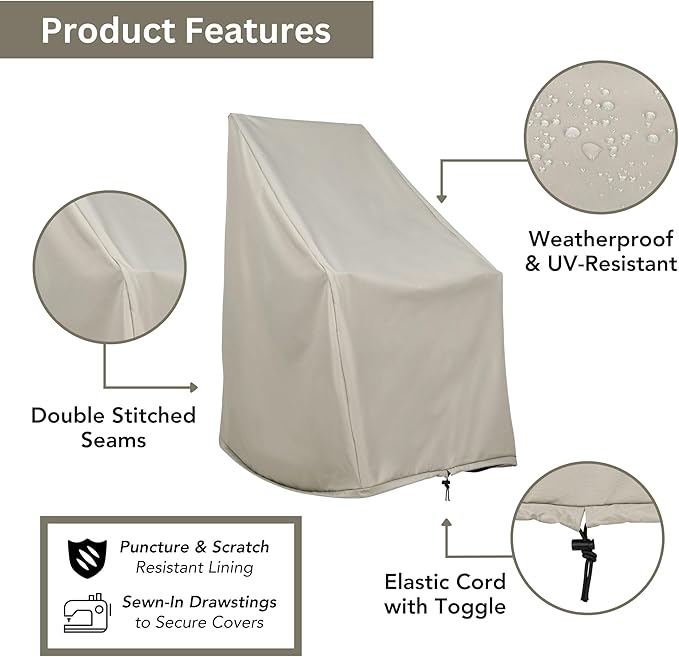 Shine Company 4361 Weatherproof Outdoor Rocking Chair Cover, 100% Woven Polyester, Elastic Cord with Toggle, Gray