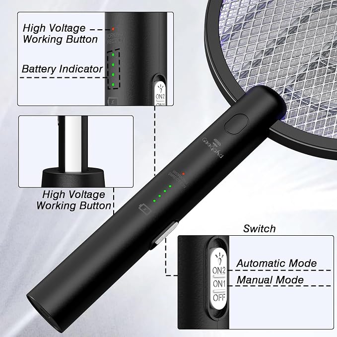 Bug Zapper Racket, 2 Mode Fly Swatter USB Rechargeable, 4000V Electric Fly Zapper with 3 Layer Safety Mesh，Electric Racket for Kitchen, Home, Garden and Outdoors(2 Pack