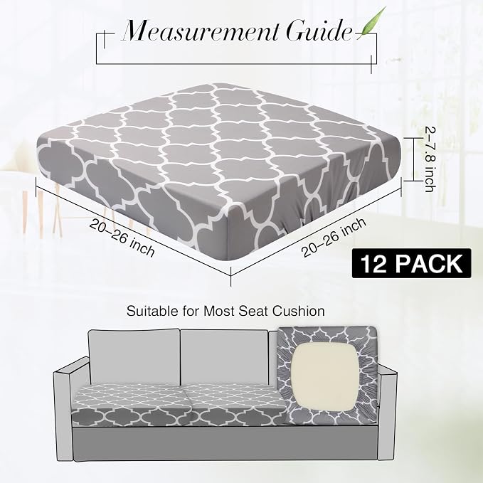 Newwiee 12 Pcs Patio Cushion Covers Outdoor Stretch Sofa Couch Cover Replacement Couch Slipcover Sofa Seat Chair Porch Patio Furniture Protector, Flexibility Washable(Gray,Moroccan)