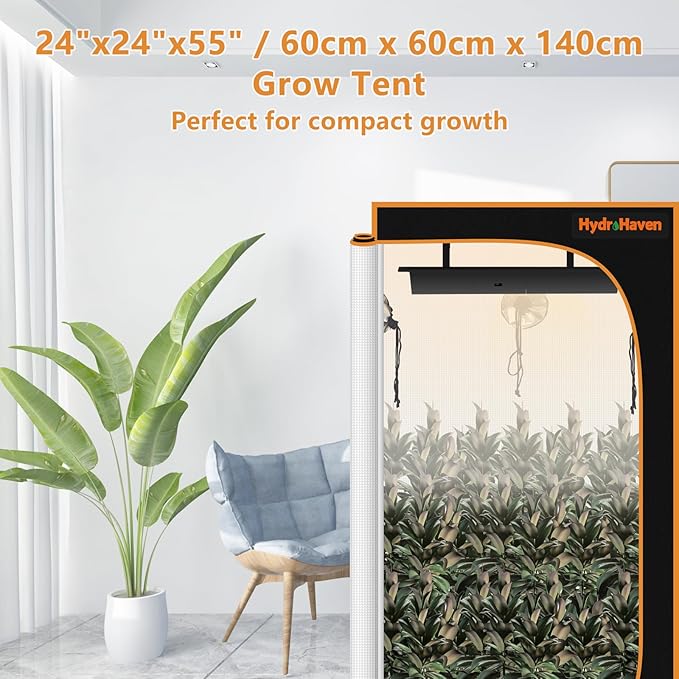 2x2 Grow Tent Kit (24"x24"x55") - Heavy-Duty 600D Diamond Mylar Canvas Lining, 98% Reflective, Viewing Window & Removable Floor Tray for Hydroponics Indoor Growing