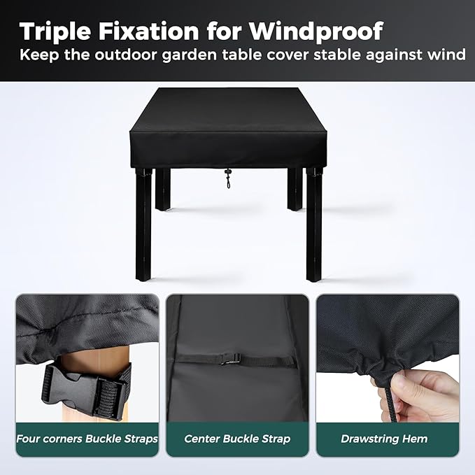 SUNICO Outdoor Table Cover Square(48" L x 48" W x 6" H), Patio Table Cover Square for Patio Table & Dining Table & Picnic Table.Windproof, Waterproof, Stain-Resistant, Durable Table Cover