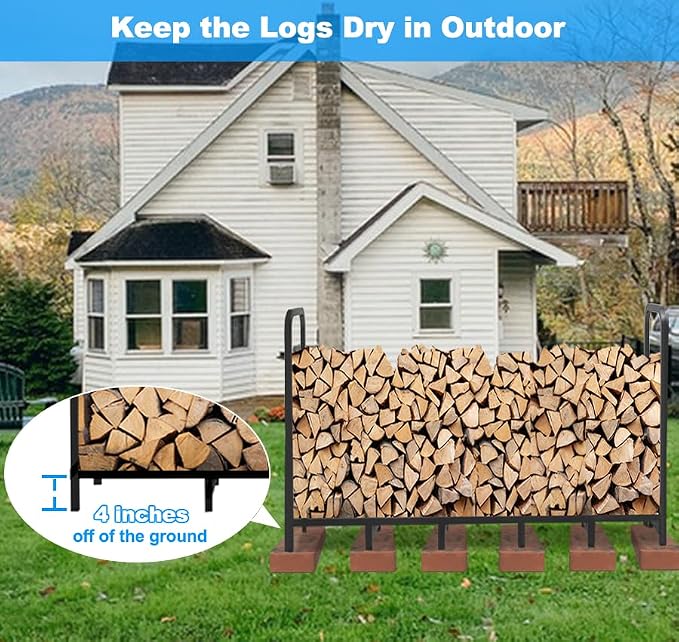 6.7ft Firewood Rack Holder, Adjustable Heavy Duty Fire Log Stacker Stand for Fireplace, Outdoor Indoor Metal Wood Pile Storage Organizer, Patio Logs Stand tool, Black