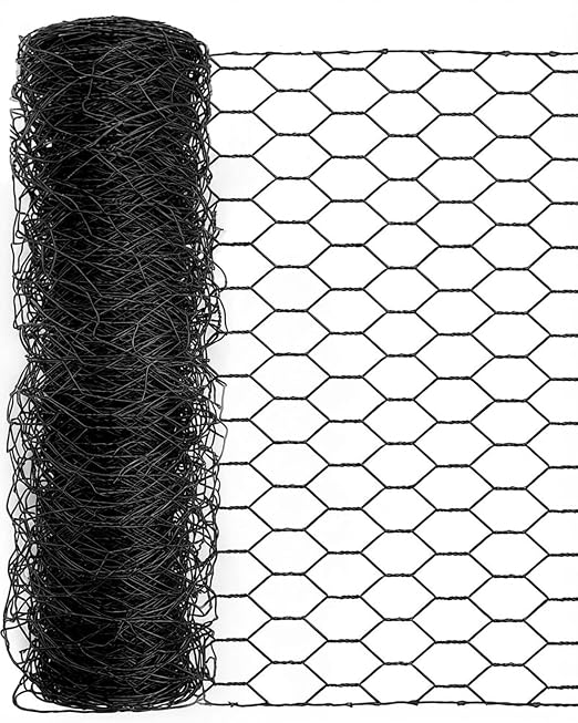 Vensovo Black PVC Coated Chicken Wire, 24in x 50ft Poultry Netting Roll, 1 inch Hex Mesh Garden Fence for Chicken Coop, Rabbit Pen, Yard