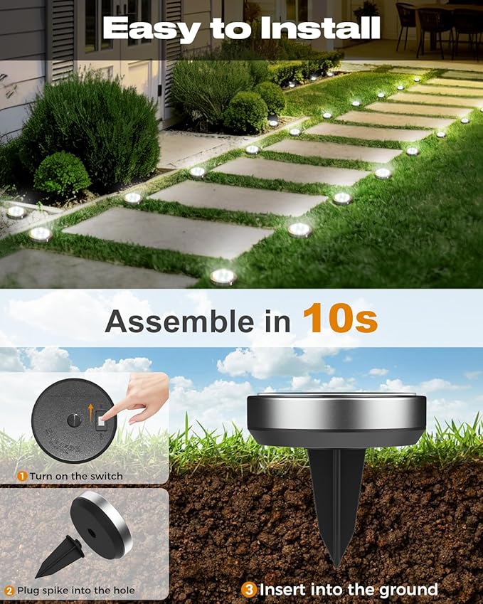 btfarm 10 Pack Solar Lights Outdoor, 8 LED Solar Ground Lights IP65 Waterproof Flat Solar Disc Light, Pathway Lights for Garden Lawn Patio Yard Path Landscape, Cool White